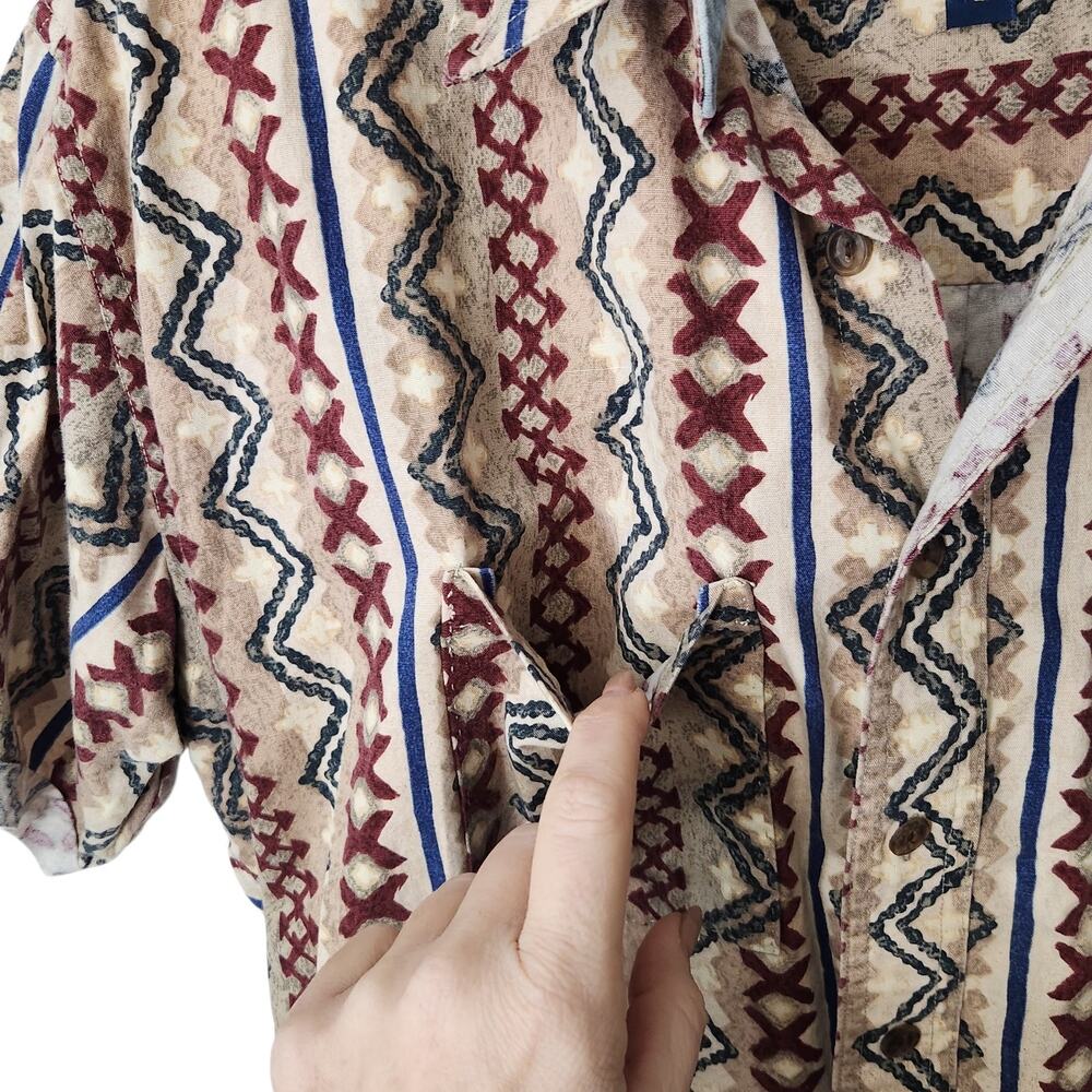 VTG Ralph Lauren Shirt Men Large 90s Funky Pattern Button Up Short Sleeve Tribal - Picture 5 of 8